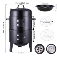 Dudukan vertikal 3 in 1 arang tanpa asap Bbq perokok Grill dengan termometer untuk berkemah luar ruangan