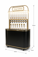Chariot Distributeur de Parfum Mobile sur Roues, 8 Robinets, Cadre Noir Mat Doré, Éclairage LED, Machine de Remplissage de Parfum, Comptoir d'Exposition