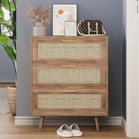 Commode à 3 tiroirs en rotin, commode de rangement en bois de style bohème pour chambre à coucher