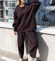 Ensemble de jogging personnalisé avec logo pour femme, en molleton, pull oversize et pantalon de survêtement, tenue décontractée 2 pièces pour l'hiver 2026 – Vente en gros