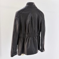 Nouvelle arrivée : Veste en cuir véritable pour femme, col montant, en peau de mouton, style artisanal, coupe irrégulière, multi-poches, vêtement de travail