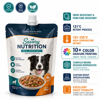 Sac d'emballage pour aliments humides pour animaux de compagnie, impression en gravure OEM personnalisée, sans BPA, 121 ° Sachet Doypack stérilisable pour aliments pour animaux de compagnie avec bec verseur