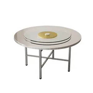 Нержавеющая сталь складной обеденный стол Гостиная обеденный стол банкетный стол со стеклянным поворотным столом