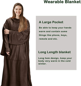 Bedsure Wearable Snuggle with Sleeves and Pocket Flannel Fleece <strong>Snuggy</strong> <strong>Blanket</strong> Robe Warm Plush Wearable <strong>Blanket</strong> Throw - Product Image 4