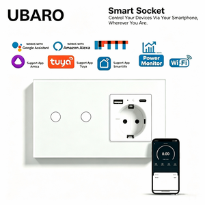 Interruptor de Luz Táctil Inteligente UBARO WiFi de 2 Canales, Panel de Vidrio Templado de 157 mm, Clasificación IP20, Monitor de Energía, Compatible con Tuya Smart Life Home - Product Image 1