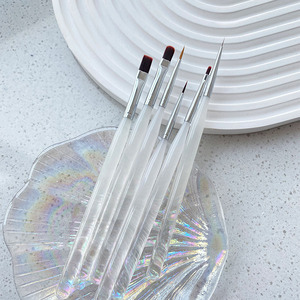 Ensemble de pinceaux à ongles professionnels à manche transparent givré, poils fins en nylon, forme ovale pour liner, outil de manucure pour salon de beauté - Product Image 2