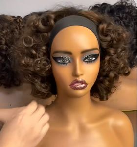 Perruques à bandeau bouclées rebondissantes à haute densité, cheveux humains, fabriquées à la machine, pour femmes noires, sans dentelle, sans colle, <span class=keywords><strong>demi</strong></span>-<span class=keywords><strong>perruque</strong></span>, fournisseur - Product Image 3