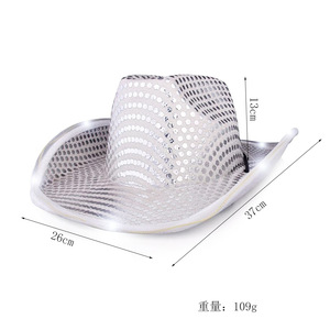 LED 라이트 업 카우보이 모자 스팽글 파티 모자 코스프레 캐릭터 의상 모자 할로윈 크리스마스 축제 - Product Image 2