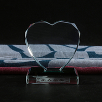 Trophée en verre vierge en forme de cœur gravé au laser, vente en gros, best-seller
