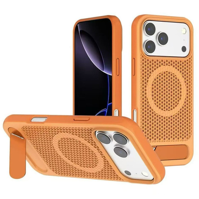 Summer Honeycomb Cooling Magnetic Heat Dissipation Hollow Bracket Case  for iPhone 17 Pro Max Breathable Frosted Phone Case