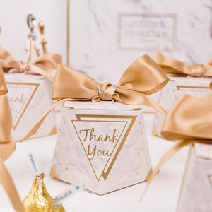 缎带装饰小纸盒大理石印花优雅婚庆礼盒 - Product Image 1