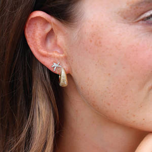 Créoles en <span class=keywords><strong>or</strong></span> 14 carats avec diamants de laboratoire, boucles d'oreilles tendance pour femmes, bijoux sans ternissement, vente en gros, boucles d'oreilles personnalisées - Product Image 2