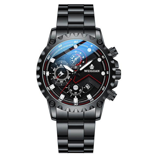 Men's Sports Quartz Watch Chronograph Style Sub-dials Date Display Stainless Steel Strap Waterproof Business Wristwatch