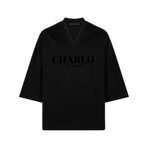 Di alta qualità Logo personalizzato moda pesi massimi 400 Gsm T-Shirt Boxy Fit produttore di grandi dimensioni Designer T-Shirt con scollo a V da uomo - Product Image 1