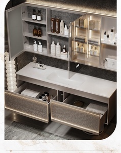 Meuble de salle de bain mural de luxe moderne avec lavabo intégré en céramique de style hôtelier et miroir intelligent - Product Image 5