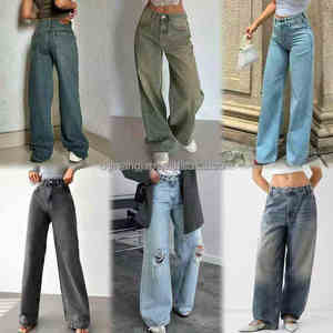 Jean décontracté pour <span class=keywords><strong>femme</strong></span> de haute qualité, coupe droite ample, taille haute, été 2026, en tissu denim, expédition aléatoire, vente en gros - Product Image 6