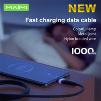 Câble de charge rapide Maimi LED Light 3A USB C pour téléphone portable, câble en nylon tressé PD 65W Type C vers C, logo personnalisé