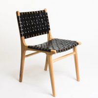 Chaises de salle à manger en teck massif de style nordique avec assise en cuir tressé pour la maison, le bar, l'appartement, l'entrepôt, l'usage commercial, les cafés, les restaurants