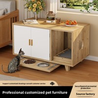 Meuble multifonctionnel en bois massif de style nordique pour animaux de compagnie : niche, armoire de rangement pour litière, lit, griffoir et contrôle des odeurs