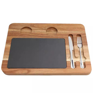 Acacia Wood Cheese Board <b>Square</b> With Knife And Fork <b>Set</b> For Kitchen Serving Tray Bread Cheese Plate Accessories - Product Image 2