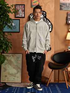 OEM Plus French Terry Embossed Men's <b>Zip</b> <b>Sweatshirts</b> Hoodie XL Size Winter Pullover 3D Printed Eco-Friendly Oversized Hooded - Product Image 4