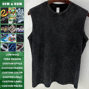 Chaleco sin mangas de algodón lavado vintage de 230 g con borde deshilachado para hombre, estilo urbano, tipo tank top. - Product Image 2