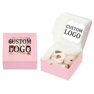 Factory Marketing Personalised Macaroon Packing Pastry Pink Bakery Boxes Thick Sturdy Board Paper Cake Box 9x9x4 With Window