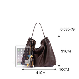 Bolso Tote de Cuero Genuino, Gran Capacidad, Estilo Hobo, Bolso de Hombro/Axila de Cuero Vacuno Suave, Bolso Casual para Compras, Color Marrón Oscuro - Product Image 6
