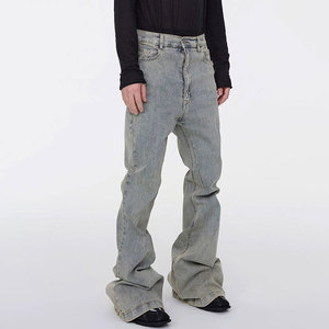 YUCE <span class=keywords><strong>Jeans</strong></span> a Zampa d'Elefante in Denim Pesante per <span class=keywords><strong>Uomo</strong></span>, Pantaloni Casual Streetwear con Logo Personalizzato - Product Image 4