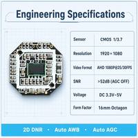 Module de caméra analogique AHD 2MP 1080P/30fps Capteur CMOS DC 3.3V-5V Faible consommation 0.45W Forme octogonale