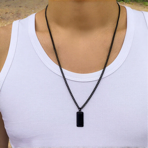 Colar de Corrente Punk Preto SHIXIN com Pingente Retangular, Joia Masculina para Festas e Hip Hop - Product Image 3