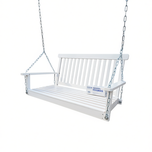Banc balançoire en bois blanc avec accoudoirs, pour 2 personnes, chaise suspendue de jardin, design traditionnel - Product Image 1