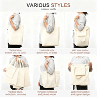 Sacs à bandoulière en toile unie réutilisables pour femmes avec logo personnalisé imprimé, sacs fourre-tout en toile de coton épais vierge pour femmes