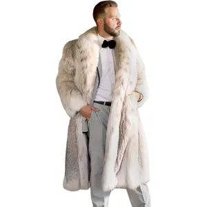 Custom Luxury Full Length Faux Fleece Fur Jackets Thick Winter Warm Mens Fox Fur White Long Faux Fur Coat