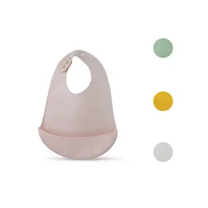 Babador de bebê de silicone macio impermeável, personalizado, alta qualidade, comestível, com coletor de alimentos