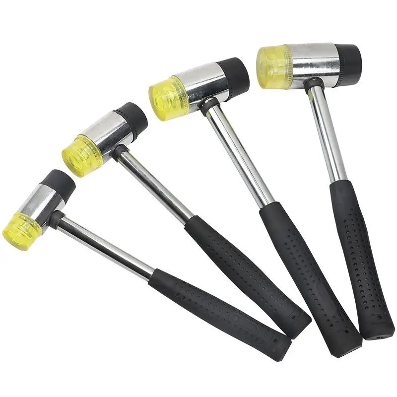 25mm Double Face Soft Rubber Hammer with Steel Tubular and Black Plastic Coated Handle Leather Craft DIY Tool