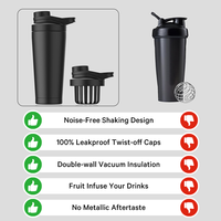 Bouteille shaker sport isotherme double paroi en acier inoxydable 2025, anti-fuite, écologique, pour protéines, avec logo personnalisé, idéale pour le camping et la salle de sport