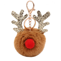 Nouveau porte-clés de Noël en forme de renne à paillettes avec des cornes de cerf, porte-clés en peluche pour sacs de femmes, cadeau porte-clés