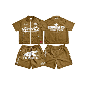 Conjunto de 2 piezas de chándal cortavientos de nailon personalizado: camiseta con cremallera y pantalones <span class=keywords><strong>cortos</strong></span> tipo polo - Product Image 2