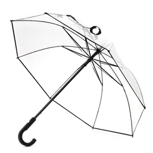 廉价批发成人透明圆顶伞宽边框，透明透视伞/