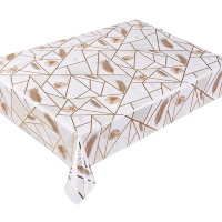Nappe en PVC style nordique géométrique dorée avec imprimé feuilles tropicales, imperméable et anti-taches, en plastique