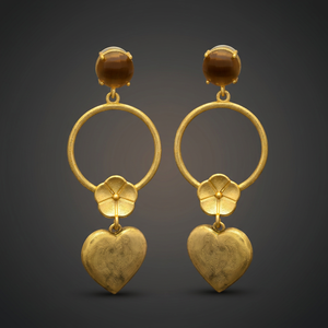 Pendientes Colgantes Circulares Étnicos Chapados en Oro de Nueva Llegada para Compromiso y Boda con Detalle de Corazón y Flor - Product Image 3