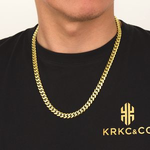 Chaîne cubaine Miami plaquée <span class=keywords><strong>or</strong></span> 14 carats véritable, 8 mm, pour femmes, cadeaux, bijoux <span class=keywords><strong>de</strong></span> mode, collier pour hommes <span class=keywords><strong>en</strong></span> acier inoxydable étanche, stock USA - Product Image 3
