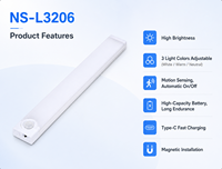 Lumière de placard à LED rechargeable par USB-C avec détecteur de mouvement, fonctionne sur piles, sans fil, magnétique, design moderne