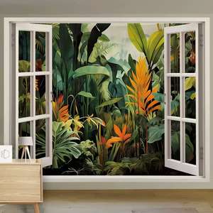 Moderno 3D paisaje ventana decoración bosque Natural playa simulación colgante tela pared Mural para habitación Fondo 3D Natural - Product Image 6