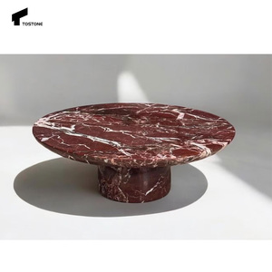 Tavolo Rotondo da Caffè e da Pranzo Popolare Tostone in Marmo Rosso Levanto per Soggiorno Sala da Pranzo Casa Appartamento Design d'Interni - Product Image 2