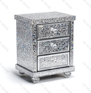 Mesa moderna de 3 cajones para el hogar, Hotel, cristal de diamante triturado, mesitas de noche, espejo, mesita de noche versátil, hogar, Hospital - Product Image 2