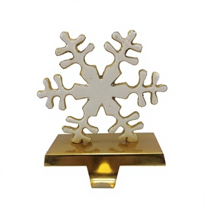 Snowflake Metal Christmas <b>Stocking</b> Hook <b>Holder</b> Gold Base Blue Enamel Modern Eco-friendly Decorative Mantel Hanger Holiday - Product Image 3