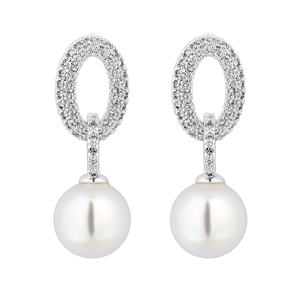 ขายส่งคริสตัลมุกต่างหูเครื่องประดับผู้หญิงที่เรียบง่ายมุกและลูกบาศก์เซอร์โคเนียต่างหู - Product Image 1