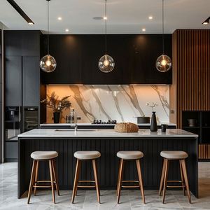 ชุดตู้ครัวทำจากไม้เนื้อแข็งเคลือบเงาสไตล์ยุโรปทันสมัยอ่างหินแกรนิตสแตนเลสสำหรับเกาะ - Product Image 4